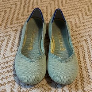 Rothy's Mint Green Flats with Blue Accents
